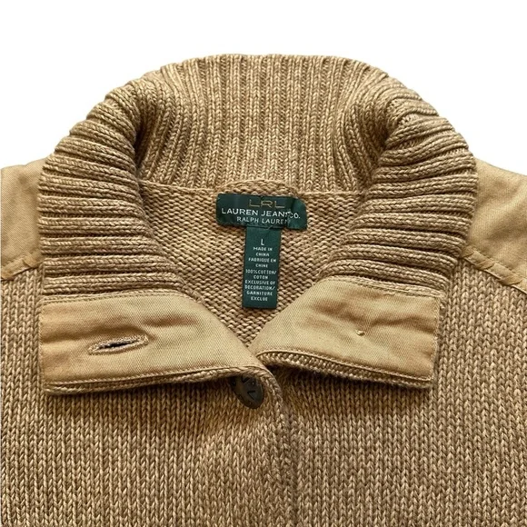 Lauren Jeans Co. Ralph Lauren Yellow Tan Knit Cardigan Sweater L - Picture 3 of 7
